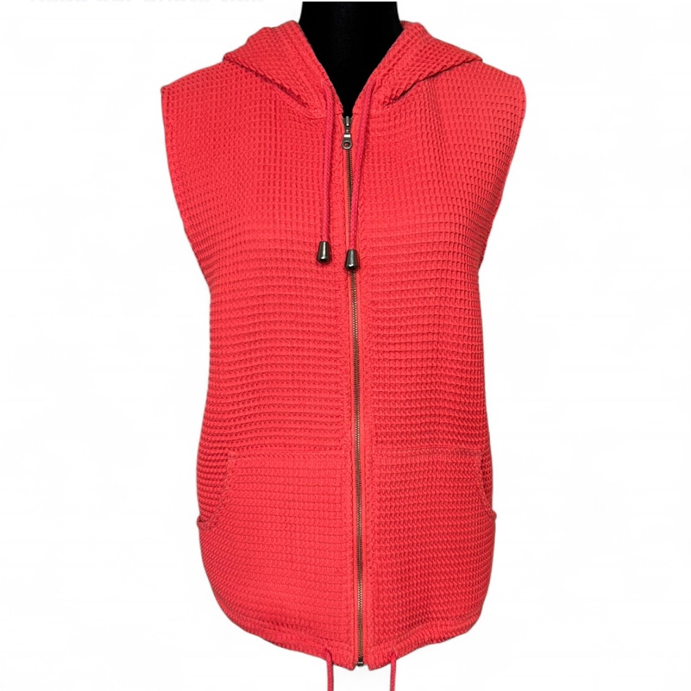 CJ BANKS Textured Vest W/Hood Zipper Adjustable Straps & Pockets Exellent Cond X
